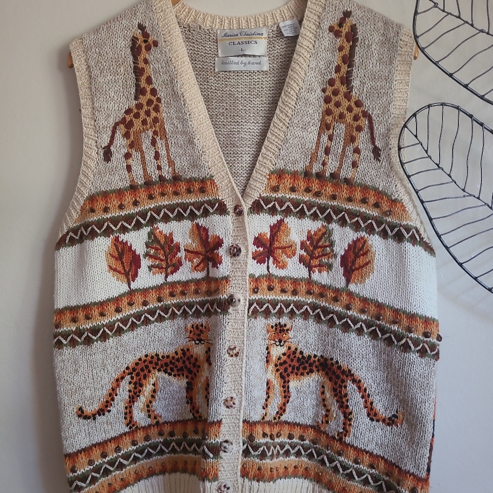Vintage MARISA CHRISTINA cheetah sweater vest Large
